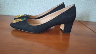 Zapatos Zara Mujer Tacon Piña Pedreria T40