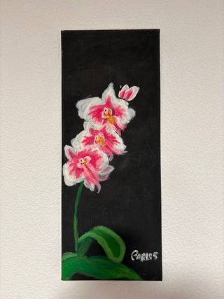 Pintura de orquídeas rosas y blancas