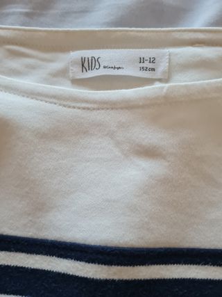 Jersey cuello alto blanco y camiseta rayas Talla11
