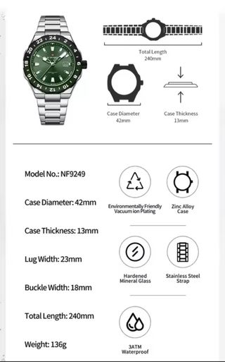 Reloj Naviforce Hombre Verde y Plateado