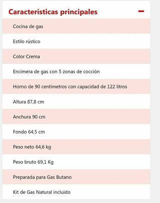 Cocina de gas butano 90 cm Rústica Crema
COCI90BRC