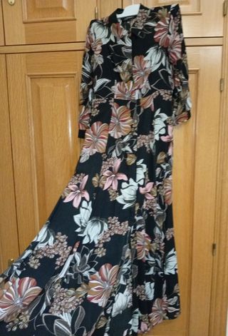 Vestido negro camisero con flores Zara XS