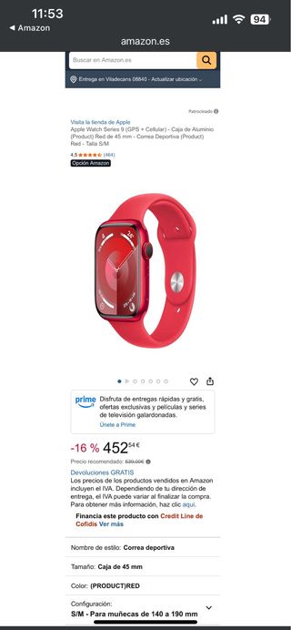 Apple Watch Series 9 GPS 45mm Rojo