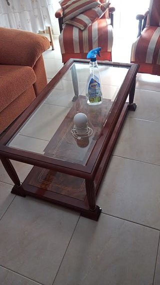 Mesita de centro de salón madera y cristal