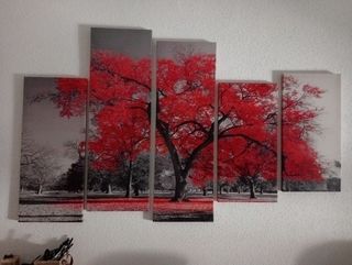 Lienzo Decorativo Árbol Rojo y Gris