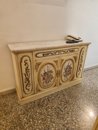 Mueble recibidor mármol y madera