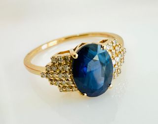 Anillo 14k Zafiro y Diamantes + IGI Certificado 