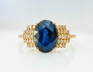 Anillo 14k Zafiro y Diamantes + IGI Certificado 