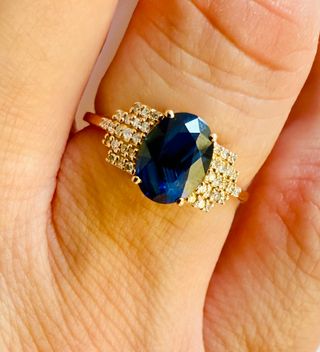 Anillo 14k Zafiro y Diamantes + IGI Certificado 