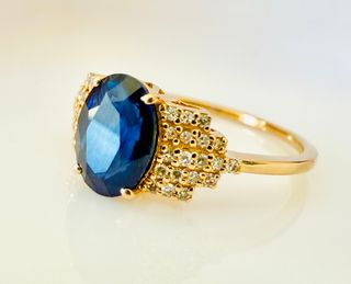 Anillo 14k Zafiro y Diamantes + IGI Certificado 