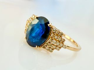 Anillo 14k Zafiro y Diamantes + IGI Certificado 
