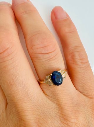 Anillo 14k Zafiro y Diamantes + IGI Certificado 