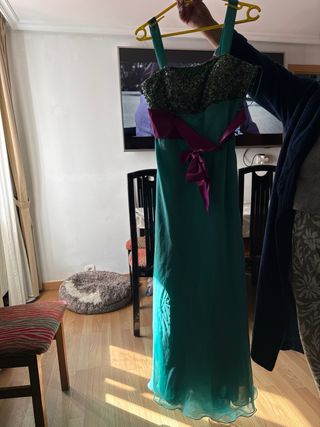 Vestido largo fiesta morado y turquesa
