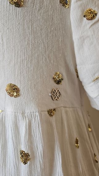 Vestido Cuplé blanco lentejuelas doradas