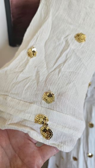 Vestido Cuplé blanco lentejuelas doradas