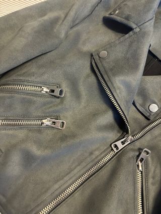 Chaqueta Biker Zara Efecto Ante Gris Talla M
