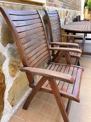Mesa de jardín de madera con 6 sillas