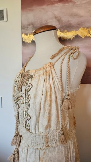 Vestido Boho Beige y Blanco Talla  M