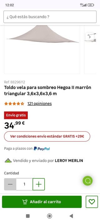 Toldo Vela Triangular Naterial Beige