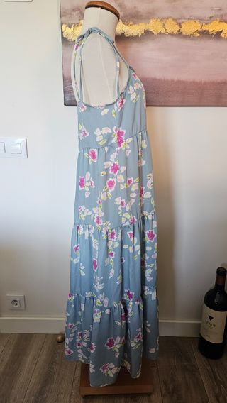 Vestido Zara satén flores azul y rosa