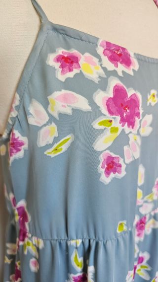 Vestido Zara satén flores azul y rosa