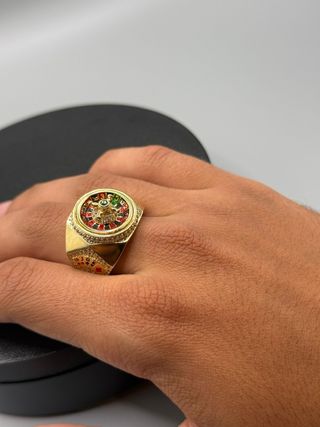 Ref21 Anillo de ruleta grande de oro de 18k