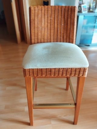 Taburete de barra/cocina elegante madera y mimbre