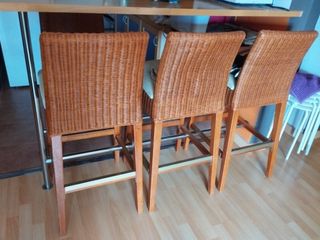 Taburete de barra/cocina elegante madera y mimbre