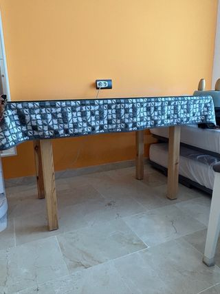 Mesa camilla cristal y tela gris