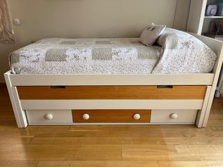 Cama nido con cajones madera y tela