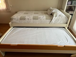 Cama nido con cajones madera y tela