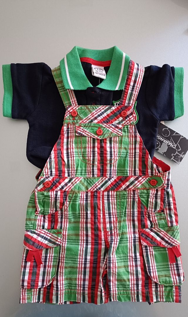 Peto y Camiseta Polo Bebé Cuadros