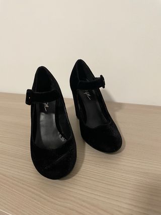 Nasty Gal Scarpe con Tacco Mary Jane Velluto Nero