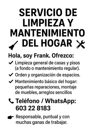 Servicio de limpieza y mantenimiento del hogar 
