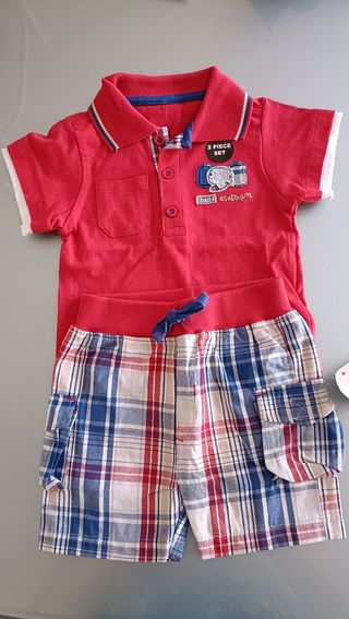 Conjunto bebé polo rojo y pantalón cuadros