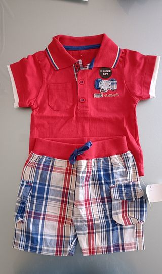 Conjunto bebé polo rojo y pantalón cuadros
