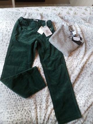 Completo 8 anni: pantaloni verdi e maglione grigio