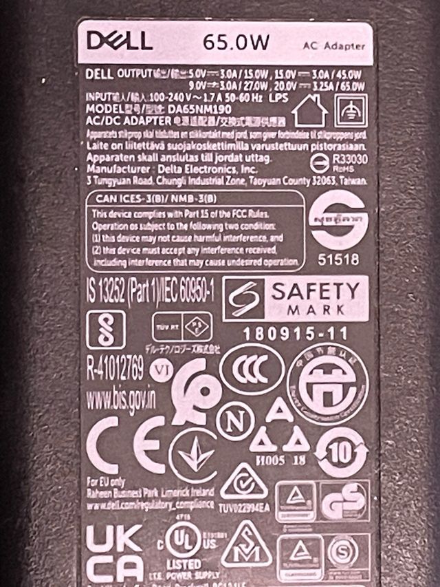 Alimentatore Dell 65.0W DA6SNM190 sub type C