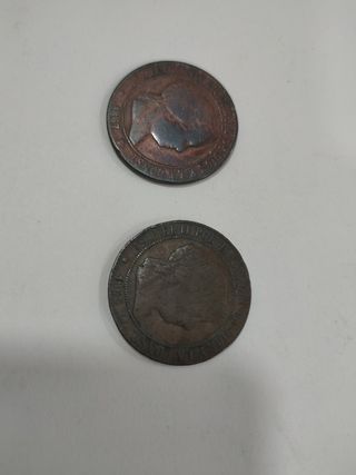 Lote 2 Monedas Isabel II 5 Céntimos de Escudo Barc