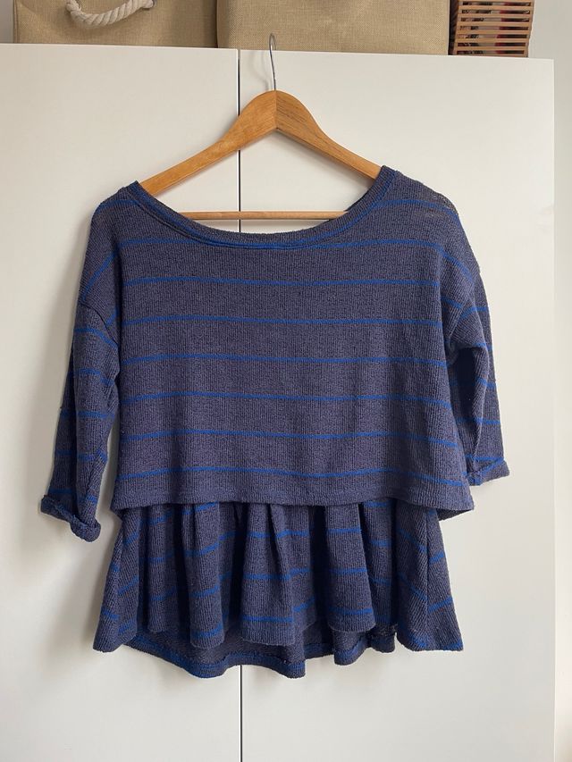 Blusa Anthropologie rayas azul y gris
