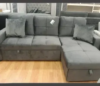 Sofá Cama Chaise Longue Gris Terciopelo