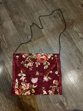 Bolso Vintage de Tela con Flores + Correa Rosa