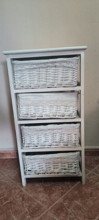 Mueble Auxiliar Cestas Mimbre Blanco