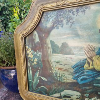 Cuadro antiguo religioso Jesús orando