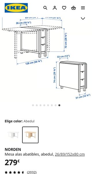 Mesa plegable de abedul