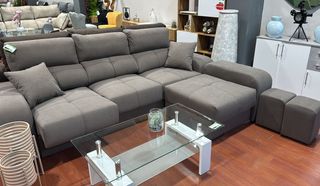 Sofá chaise longue marrón/gris