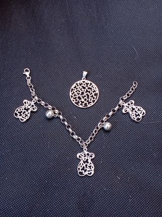 Conjunto de pulsera y colgante de plata 925