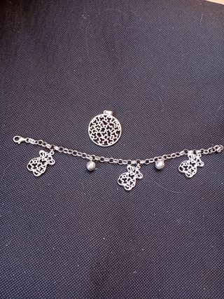Conjunto de pulsera y colgante de plata 925