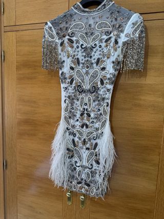 Vestido fiesta Diamond For Eden plata y blanco