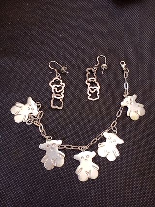Pulsera y pendientes plata 925 oso
